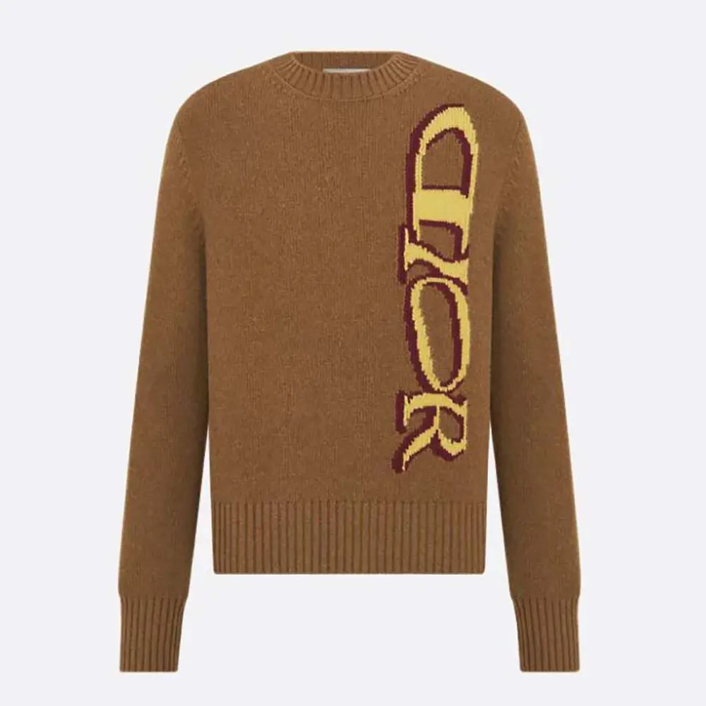 Front view of Dior Men DIOR AND LEWIS HAMILTON Sweater Brown Virgin Wool and Cashmere Intarsia