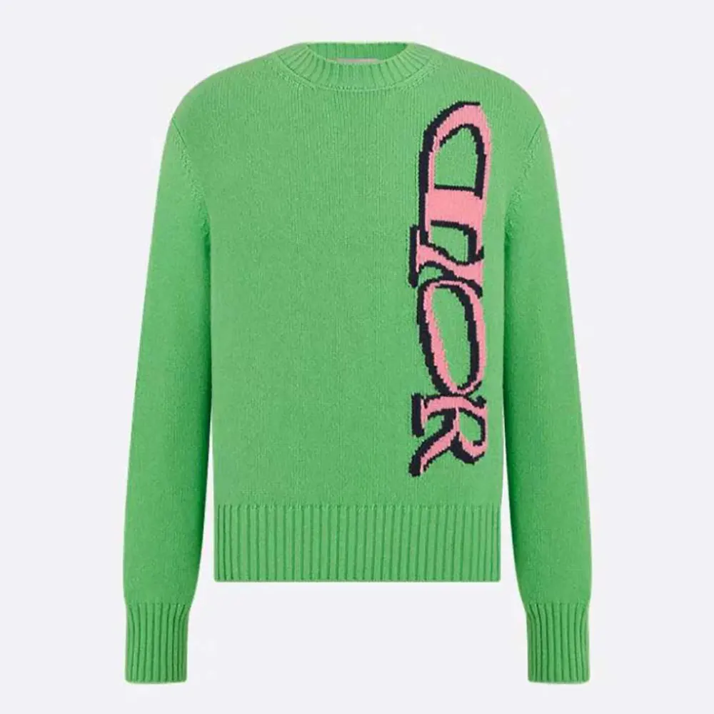 Front view of Dior Men DIOR AND LEWIS HAMILTON Sweater Green Virgin Wool