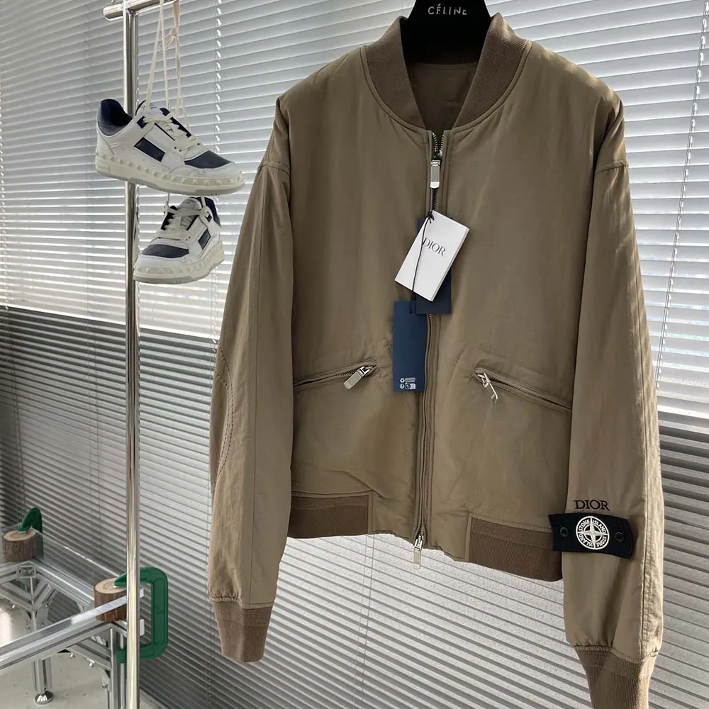 Close-up of zipper and Stone Island patch on Dior Men DIOR AND STONE ISLAND Bomber Jacket