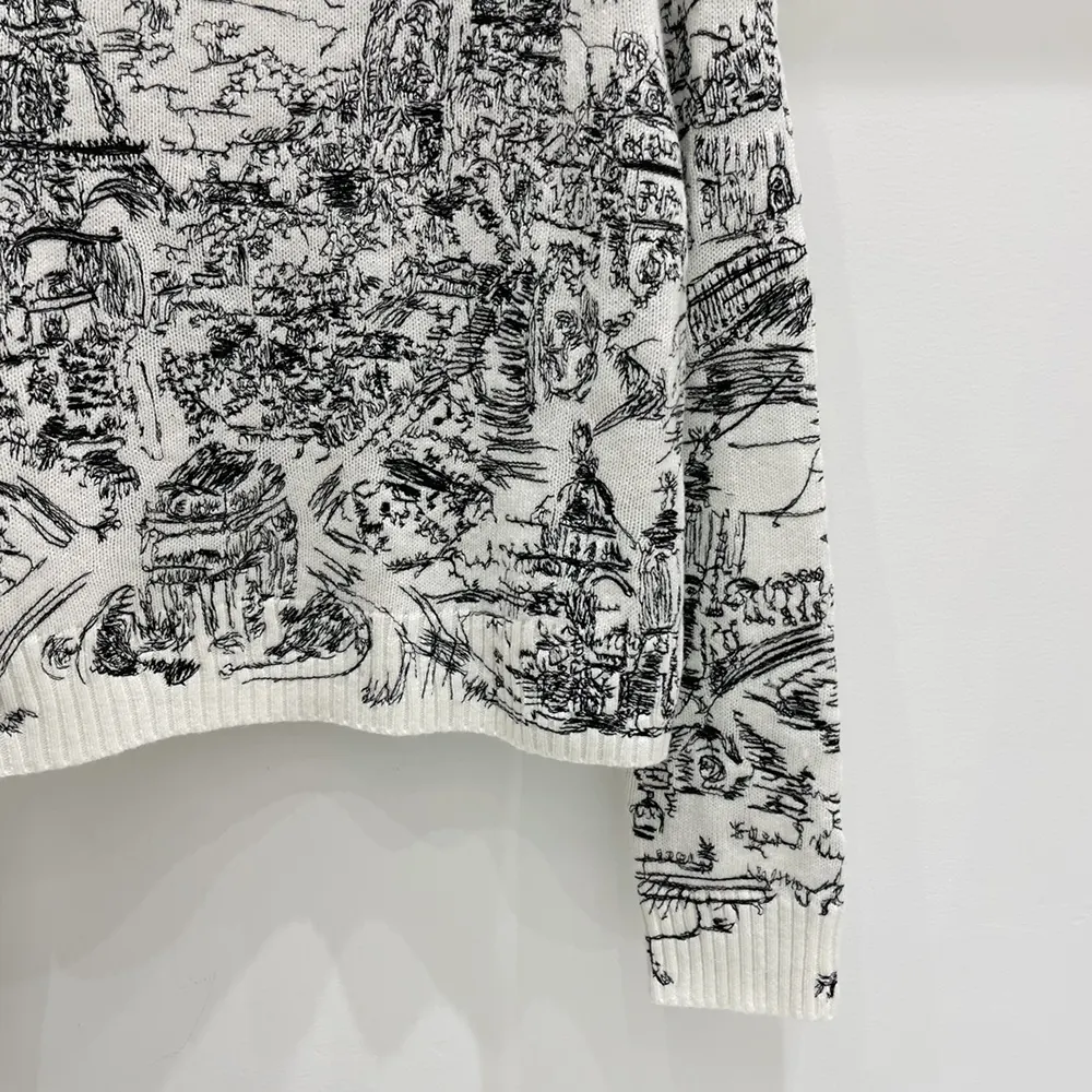 Dior Women Embroidered Sweater White and Black Cashmere Knit with Paris Allover Motif - image 8