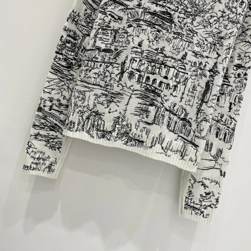 Dior Women Embroidered Sweater White and Black Cashmere Knit with Paris Allover Motif - image 7
