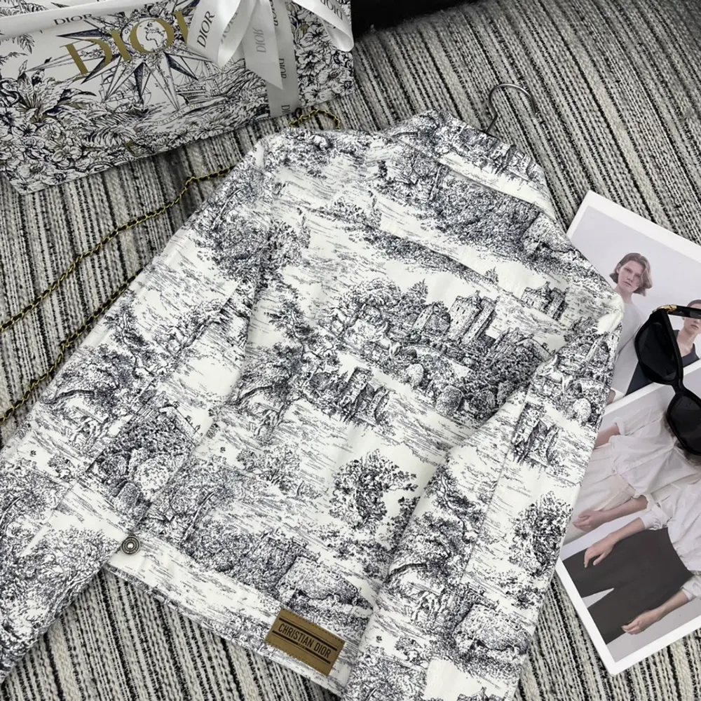 Dior Women Jacket White Cotton Denim with Blue Toile de Jouy Scotland Motif - image 4
