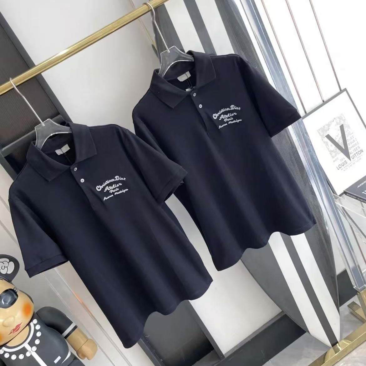 Close-up of Dior Men Logo-embroidered Cotton Polo shirt-Black embroidered logo detail