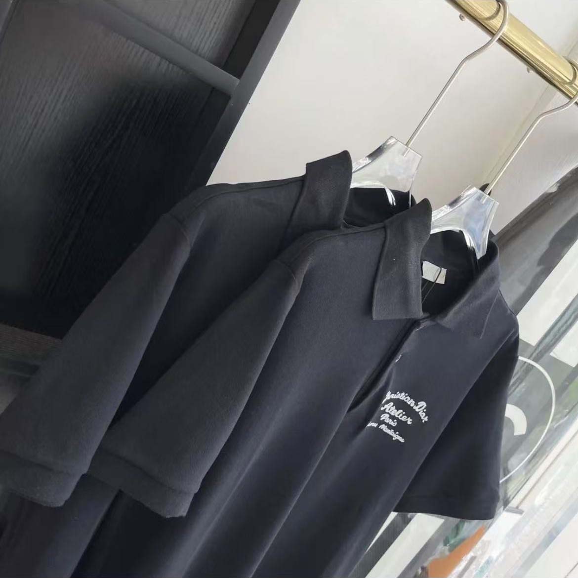 Dior Men Logo-embroidered Cotton Polo shirt-Black - image 5