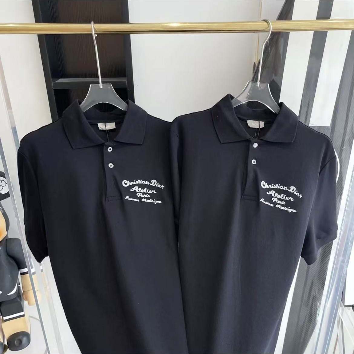 Dior Men Logo-embroidered Cotton Polo shirt-Black - image 4