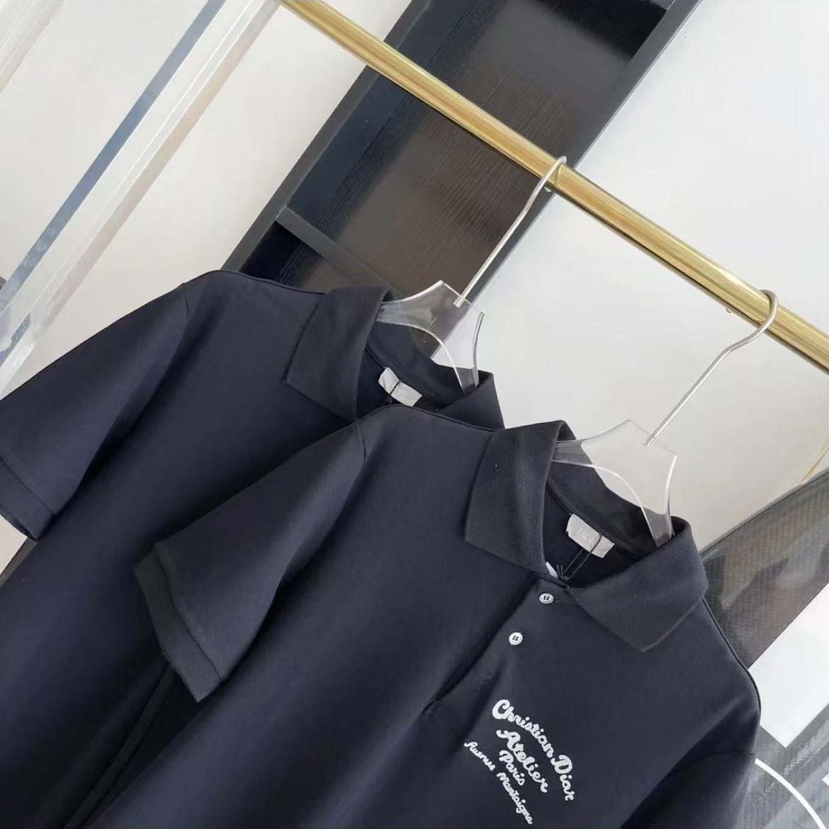 Dior Men Logo-embroidered Cotton Polo shirt-Black - image 7