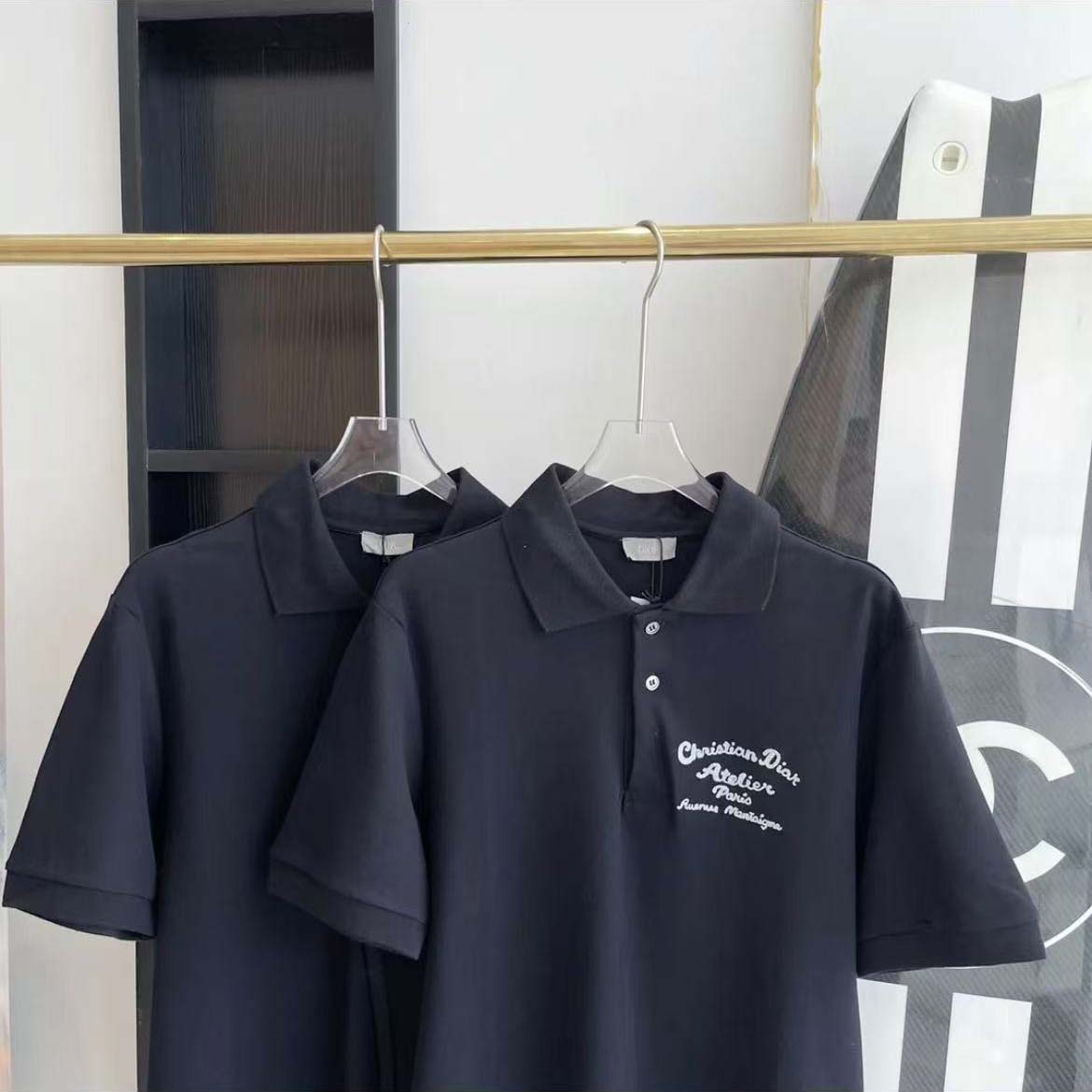 Dior Men Logo-embroidered Cotton Polo shirt-Black - image 6