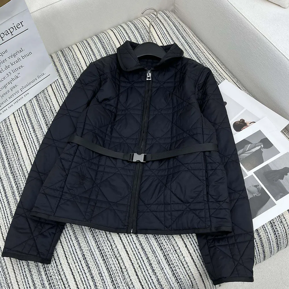 Close-up detail of Macrocannage quilting on Dior Women Macrocannage Belted Peacoat