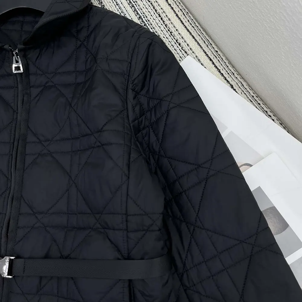 Dior Women Macrocannage Belted Peacoat Black Quilted Technical Taffeta - image 5