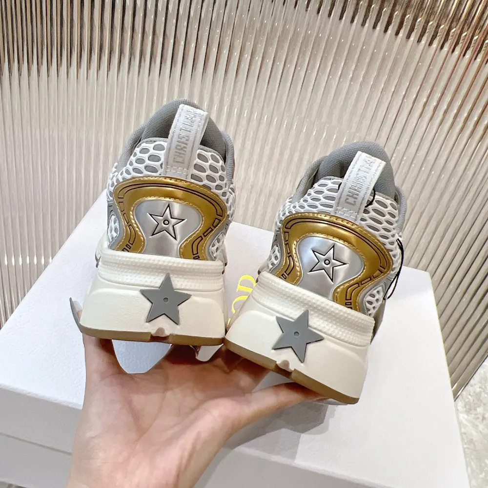 Dior Vibe Sneaker White Mesh Printed with Dior Oblique Motif and Gold- and Silver-Tone - image 8