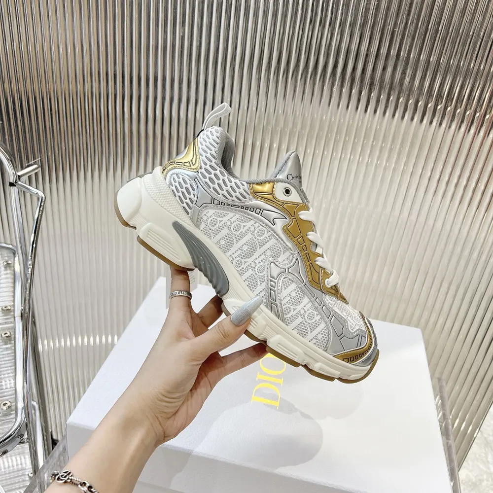Dior Vibe Sneaker White Mesh Printed with Dior Oblique Motif and Gold- and Silver-Tone - image 7