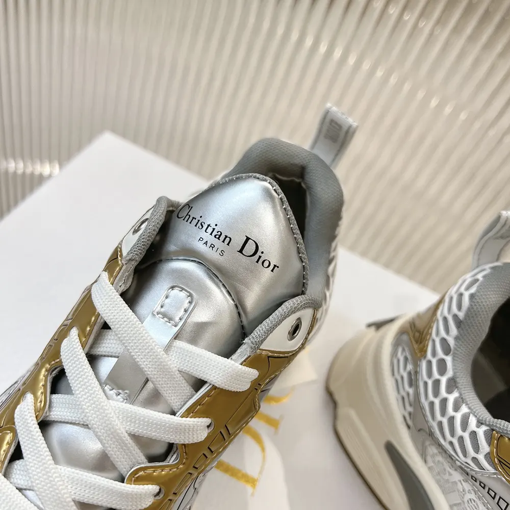 Dior Vibe Sneaker White Mesh Printed with Dior Oblique Motif and Gold- and Silver-Tone - image 10