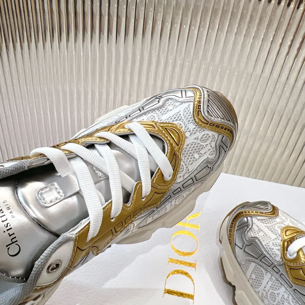 Dior Vibe Sneaker White Mesh Printed with Dior Oblique Motif and Gold- and Silver-Tone - image 9