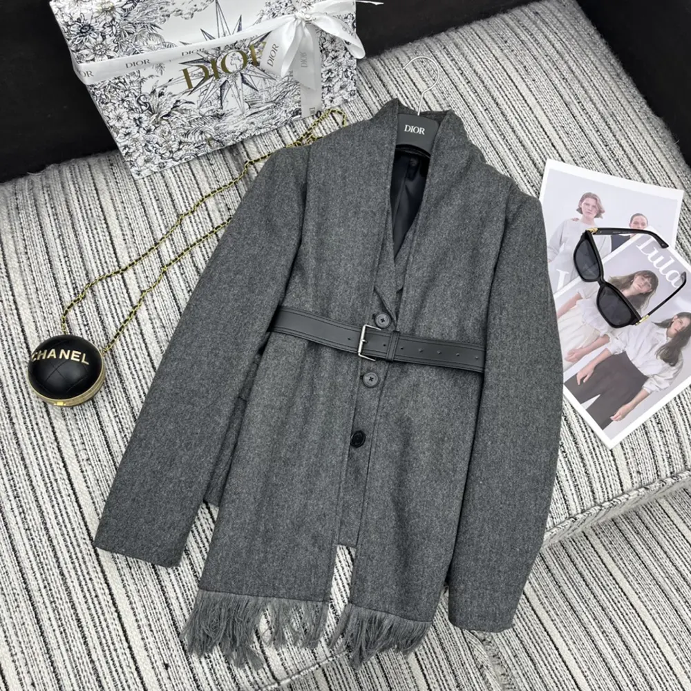 Back view showing belt detail on Dior Women Belted Jacket with removable scarf