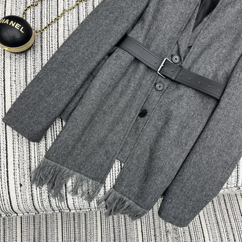 Dior Women Belted Jacket with Removable Scarf Gray Virgin Wool Tweed - image 9