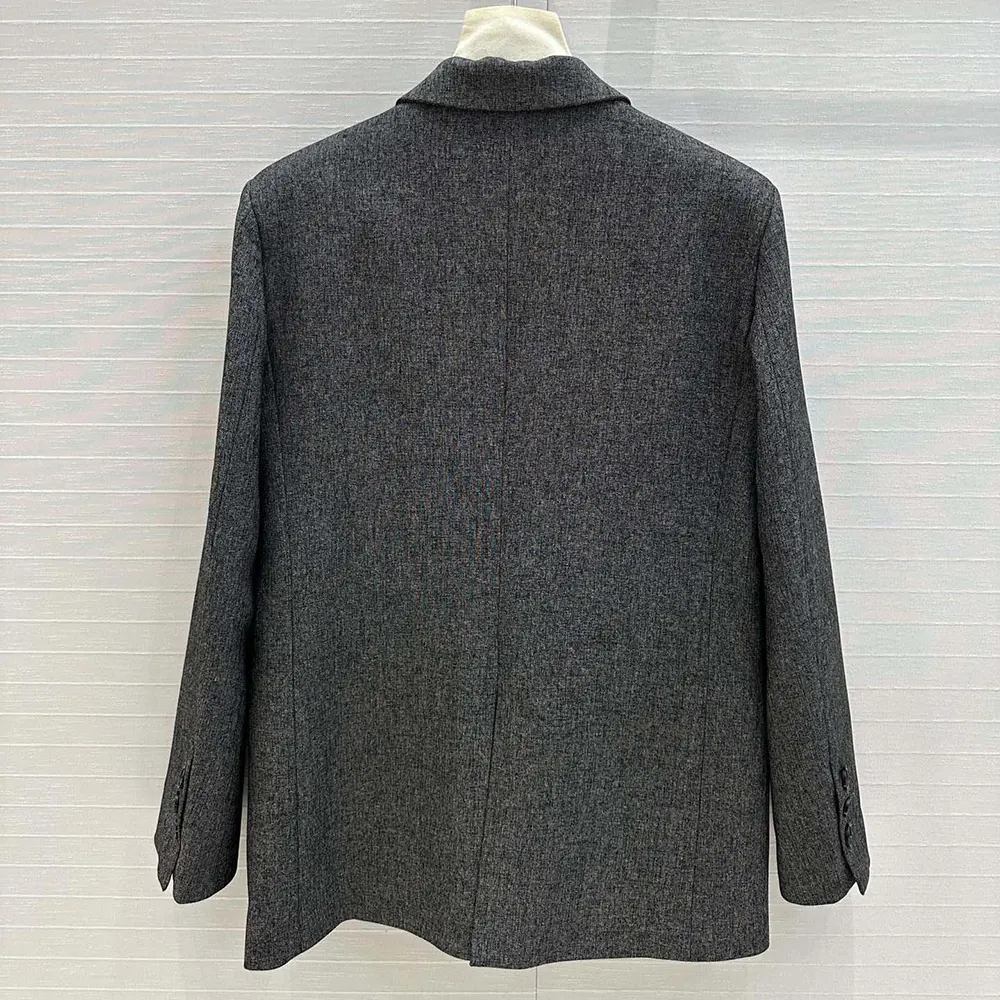 Side angle showing tailored silhouette of Dior Women Blazer Gray End-on-End Virgin Wool