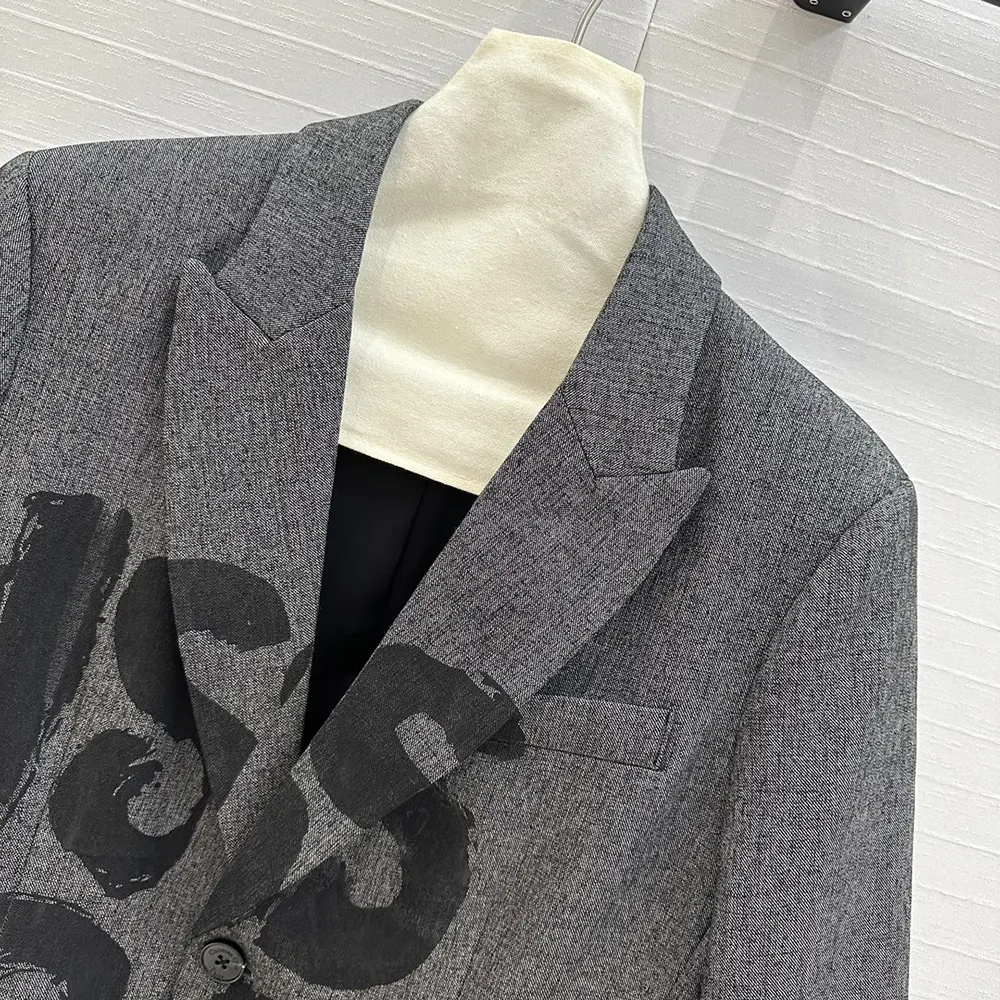 Dior Women Blazer Gray End-on-End Virgin Wool with Black Miss Dior Graffiti Motif - image 6