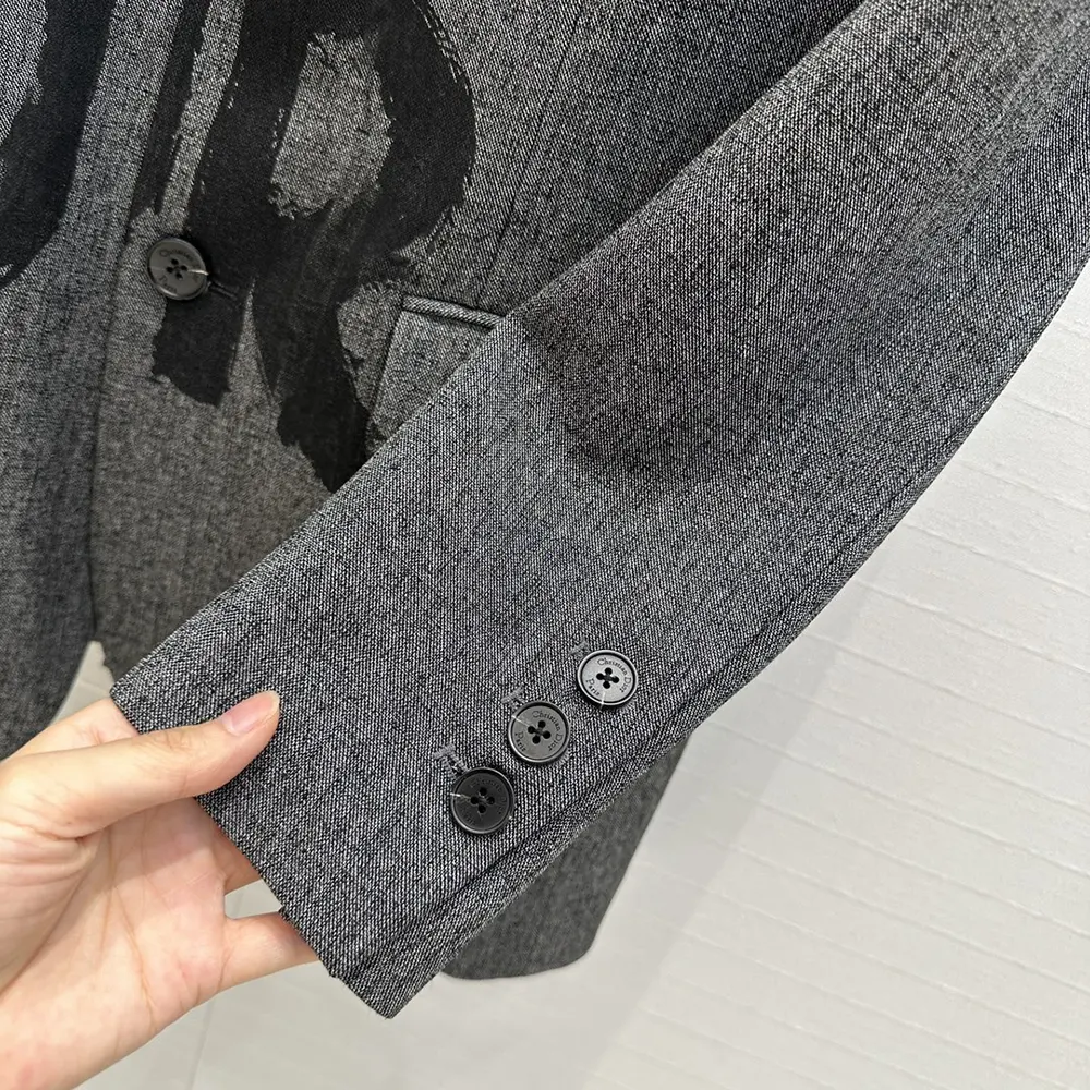 Dior Women Blazer Gray End-on-End Virgin Wool with Black Miss Dior Graffiti Motif - image 8