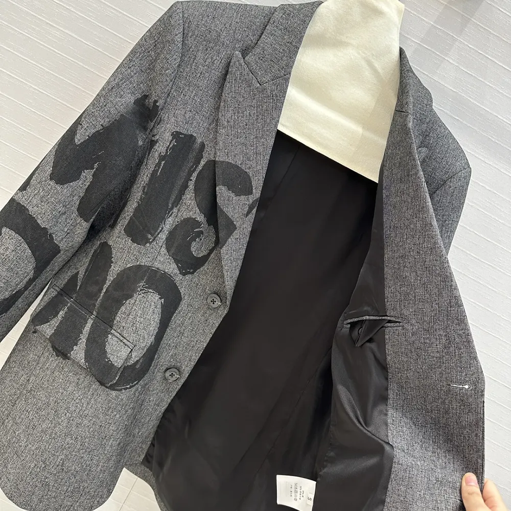 Dior Women Blazer Gray End-on-End Virgin Wool with Black Miss Dior Graffiti Motif - image 7