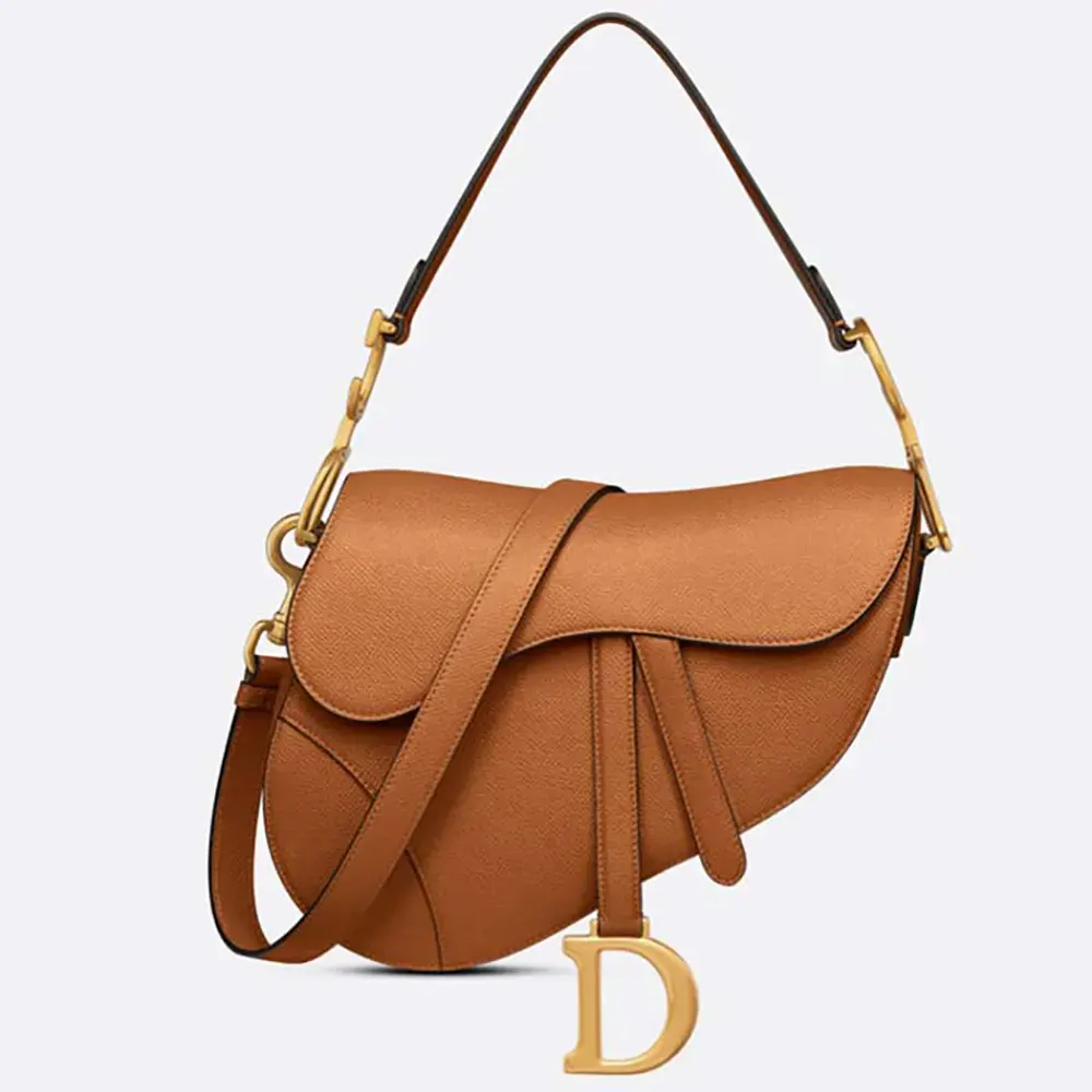 Front view of Dior Women CD Saddle Bag Strap Golden Saddle Grained Calfskin