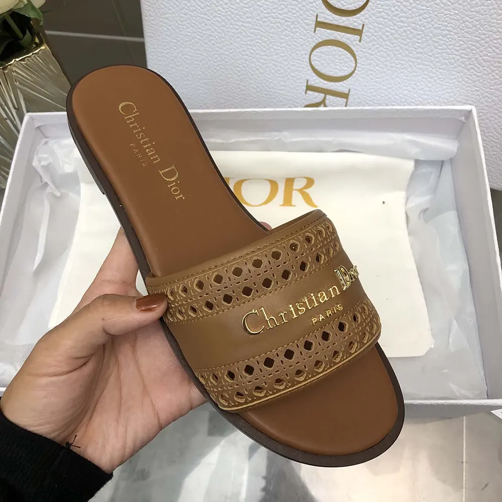 Dior Women Camel Calfskin with Openwork Microcannage Motif - image 9