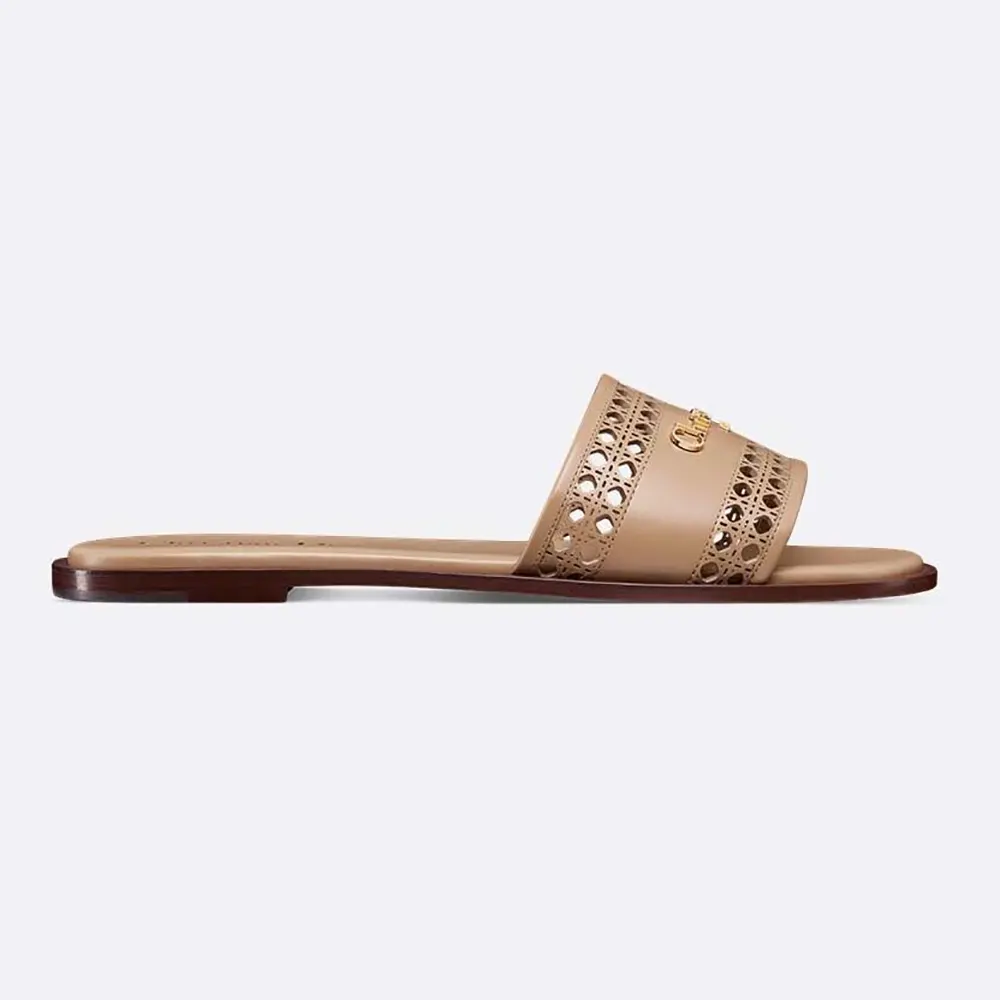 Front view of Dior Women D-Lane Slide beige calfskin sandal