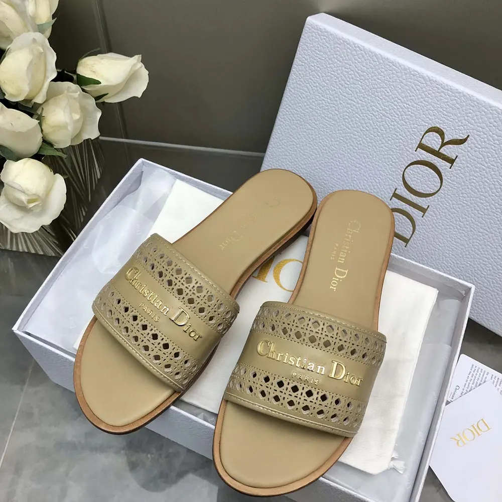 Dior Women D-Lane Slide Beige Calfskin with Openwork Microcannage Motif - image 4