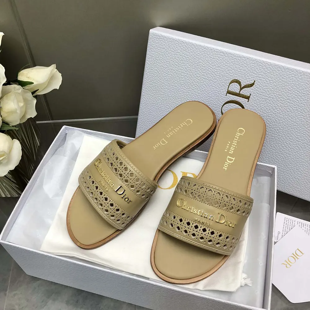 Dior Women D-Lane Slide Beige Calfskin with Openwork Microcannage Motif - image 5
