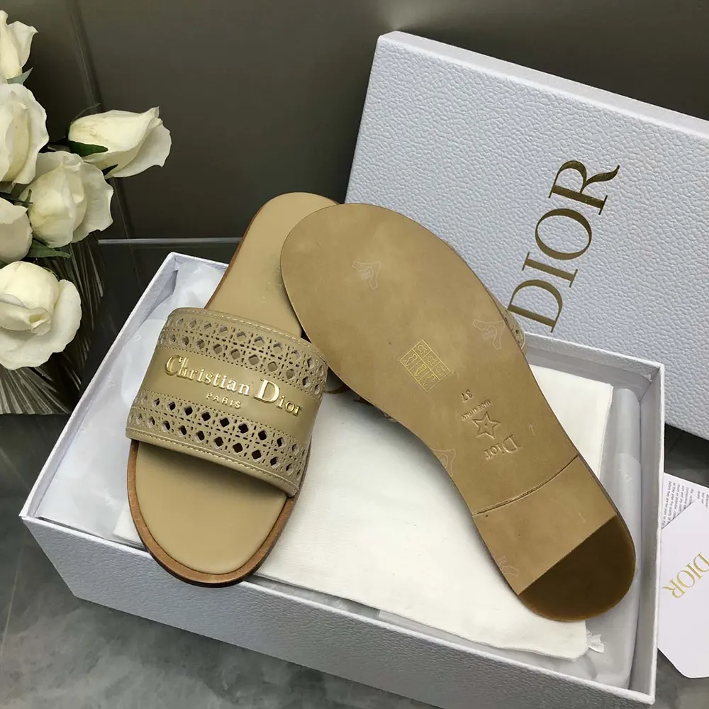 Dior Women D-Lane Slide Beige Calfskin with Openwork Microcannage Motif - image 10
