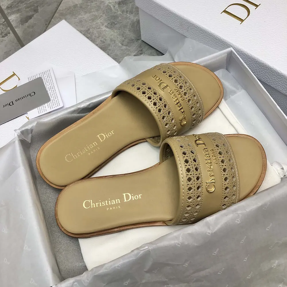 Dior Women D-Lane Slide Beige Calfskin with Openwork Microcannage Motif - image 7
