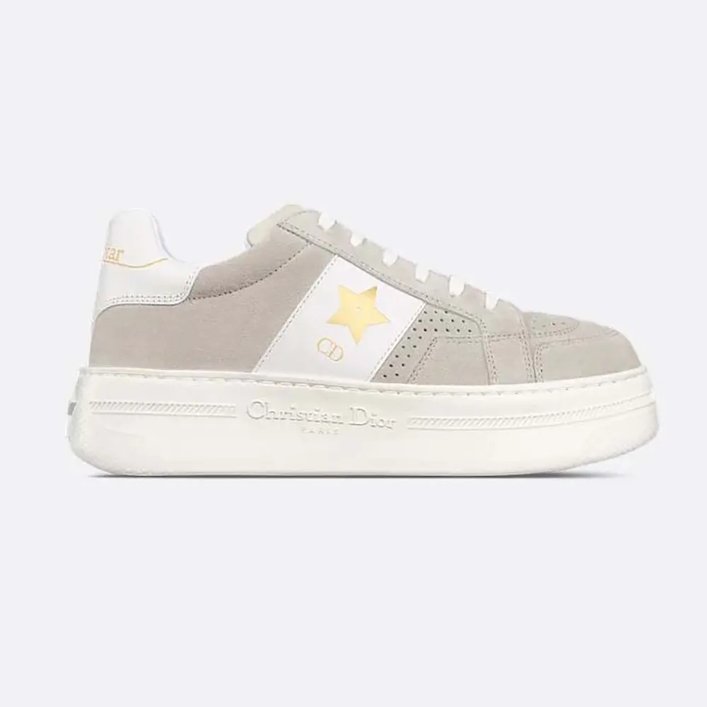 Side view of Dior Women Dior Star Platform Sneaker Light Beige Suede Calfskin
