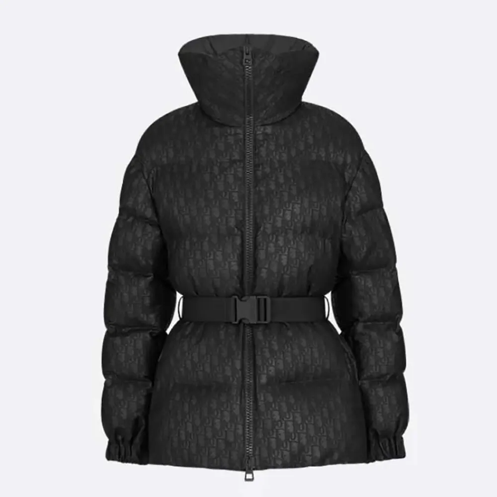 Front view of Dior Women DiorAlps Belted Puffer Jacket in black