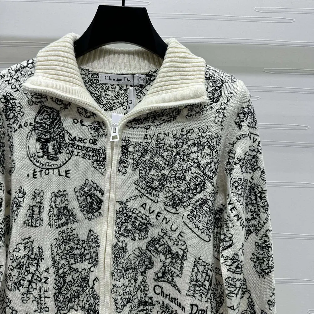 Dior Women DiorAlps Mock-Neck Cardigan White and Black Wool and Cashmere Knit - image 5