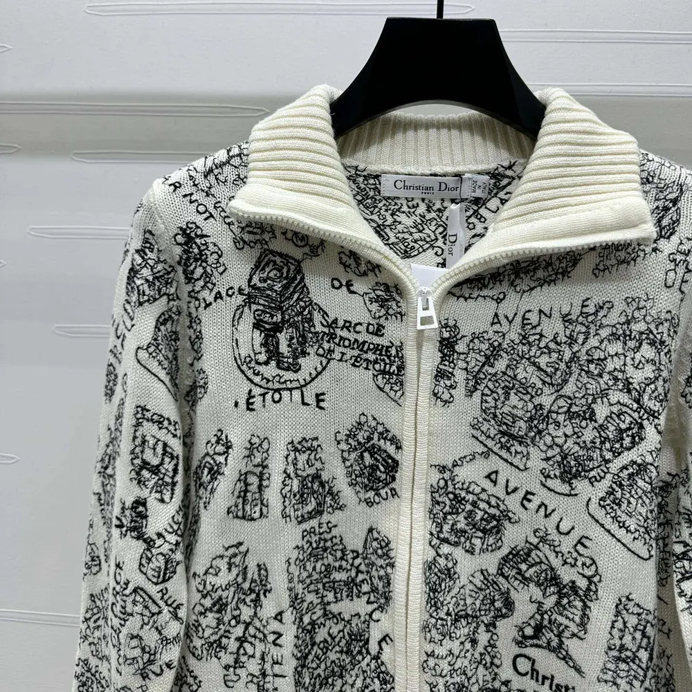 Dior Women DiorAlps Mock-Neck Cardigan White and Black Wool and Cashmere Knit - image 4