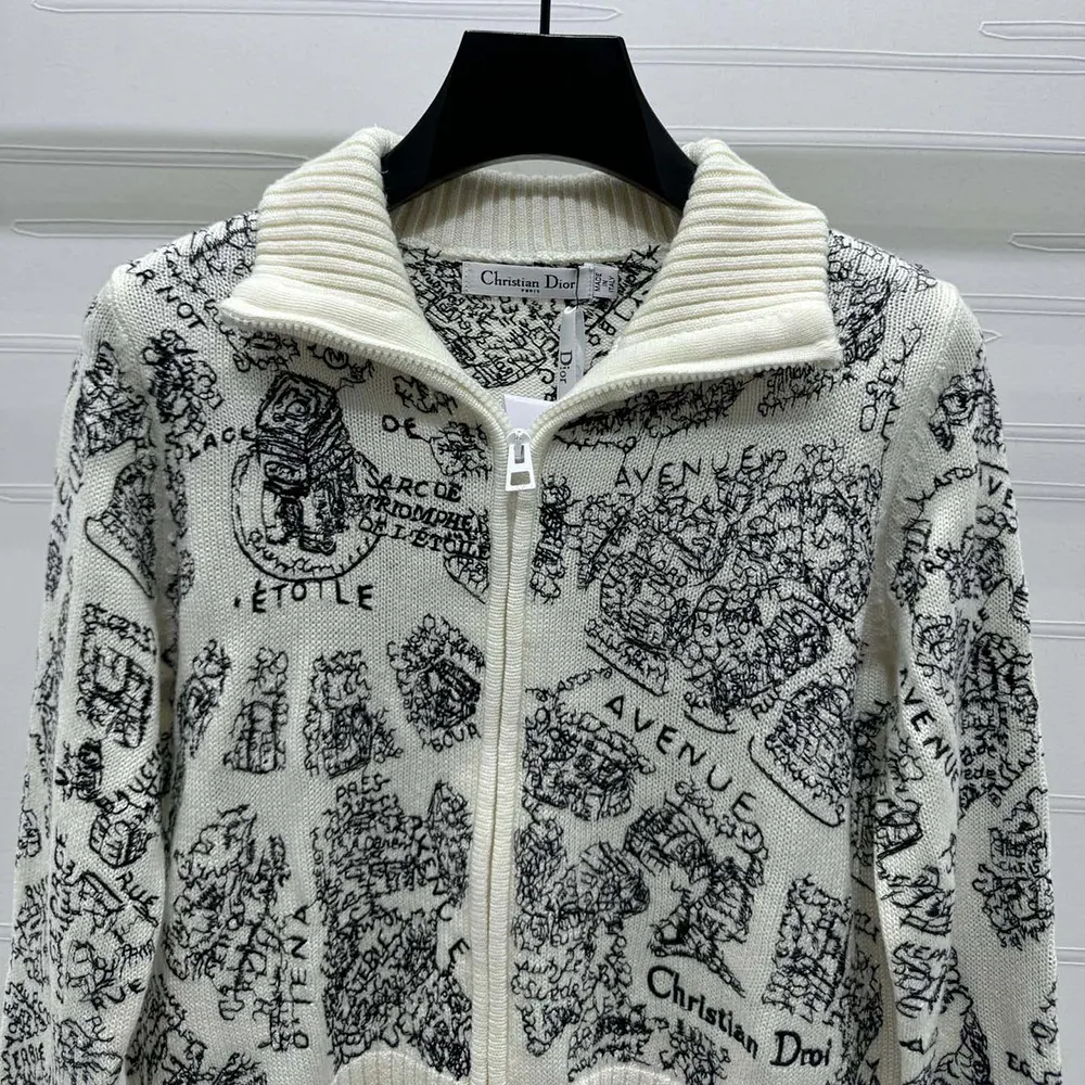 Dior Women DiorAlps Mock-Neck Cardigan White and Black Wool and Cashmere Knit - image 6