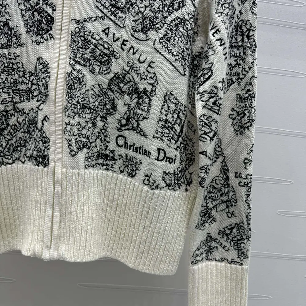 Dior Women DiorAlps Mock-Neck Cardigan White and Black Wool and Cashmere Knit - image 8