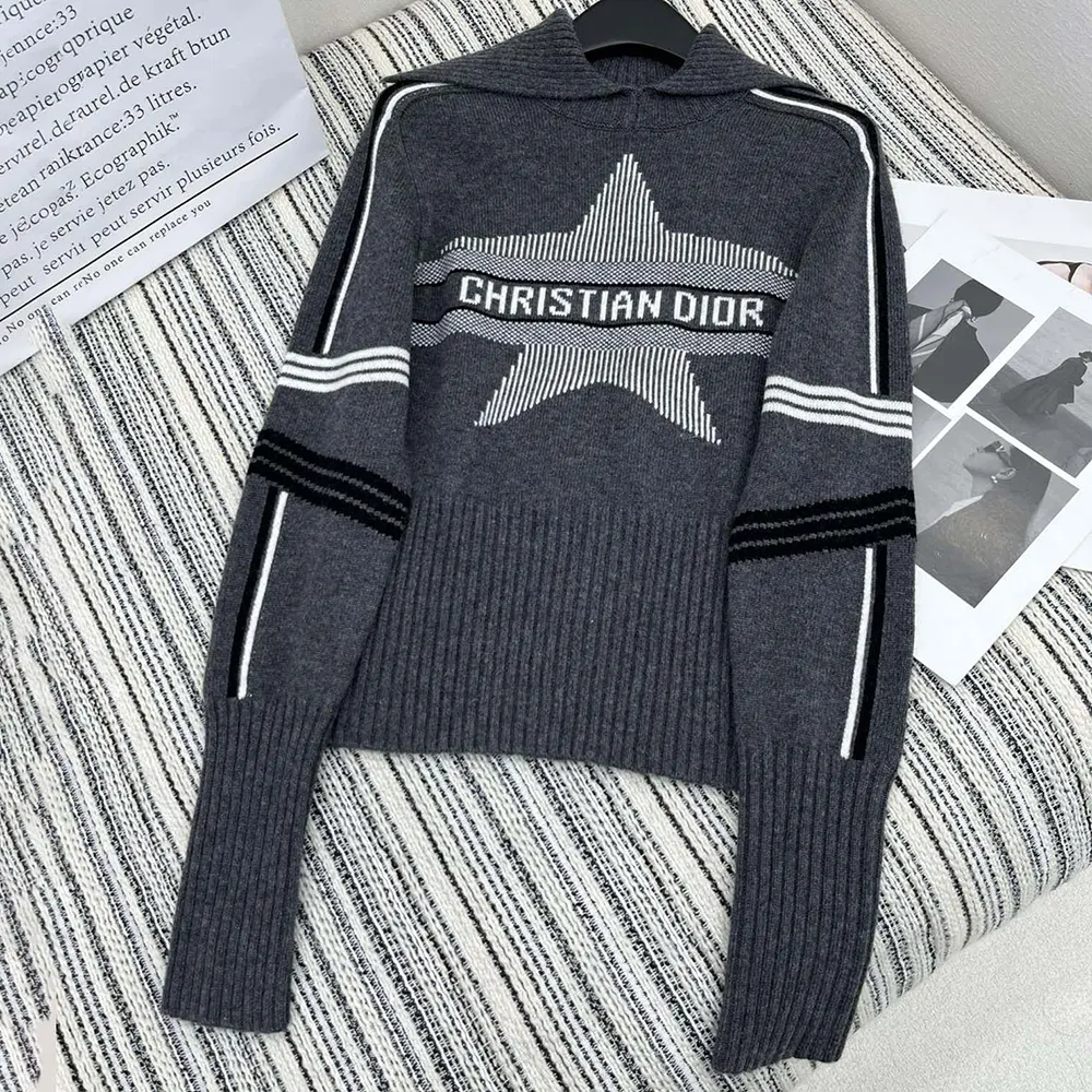 Close-up of white Dior star motif on Dior Women DiorAlps Mock Neck Sweater