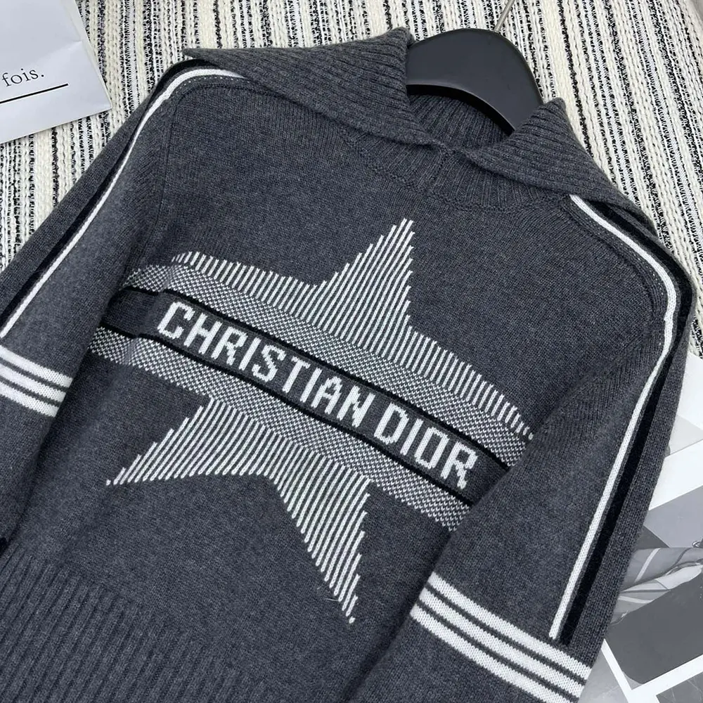 Dior Women DiorAlps Mock Neck Sweater Gray Virgin Wool and Cashmere Knit with White Dior Star Motif - image 4