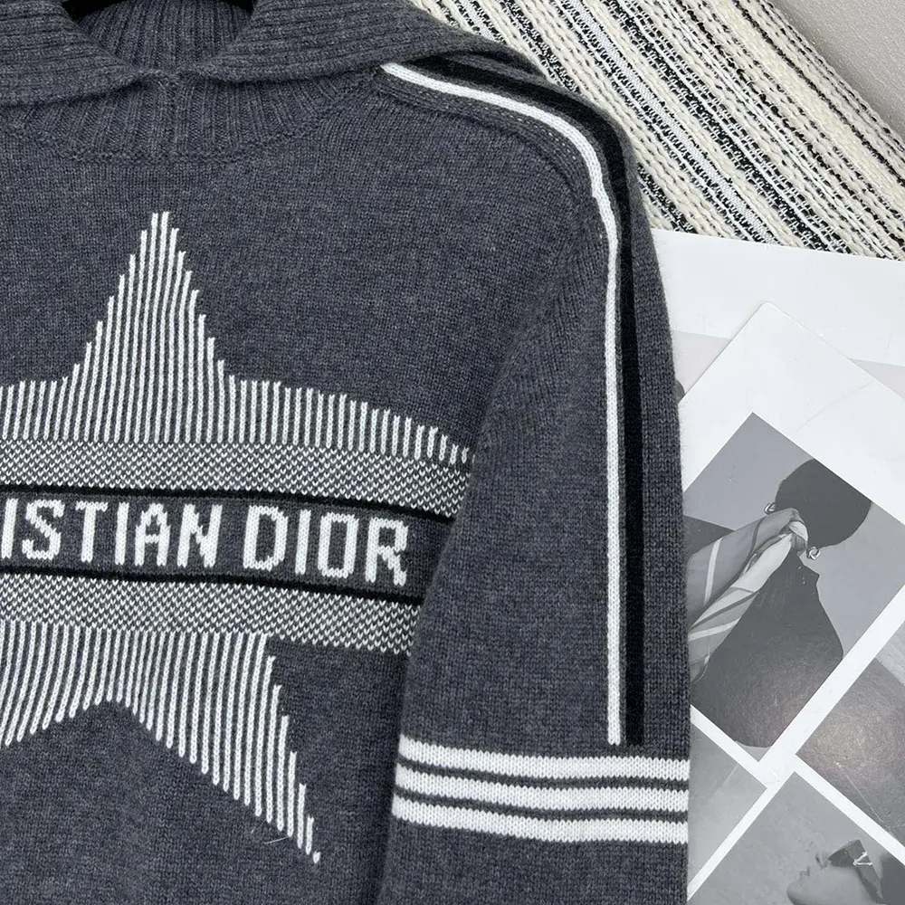 Dior Women DiorAlps Mock Neck Sweater Gray Virgin Wool and Cashmere Knit with White Dior Star Motif - image 5