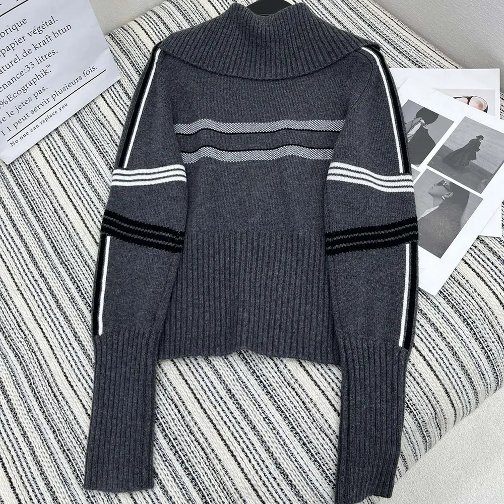 Side angle showing mock neck detail on Dior Women DiorAlps Gray sweater