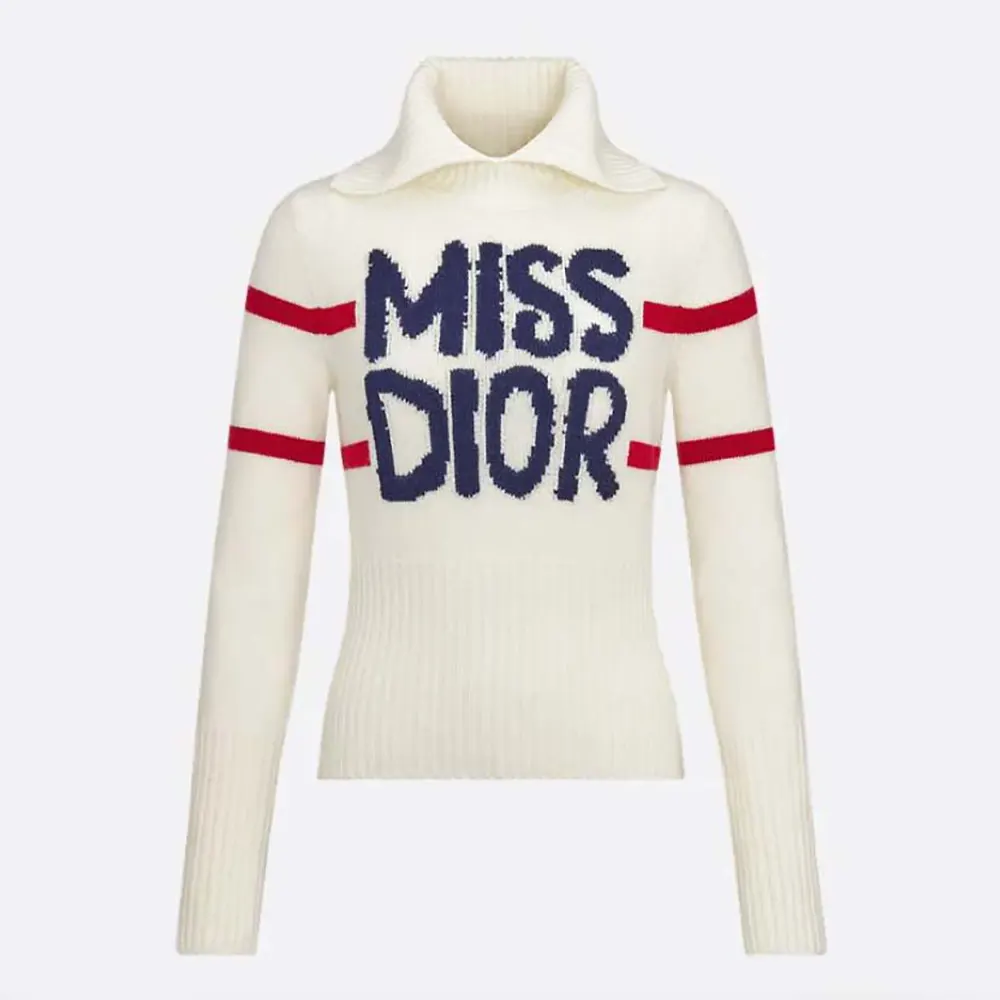 Front view of Dior Women DiorAlps Mock Neck Sweater White knit