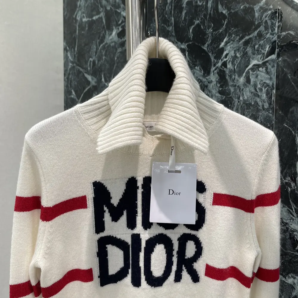 Dior Women DiorAlps Mock Neck Sweater White Virgin Wool and Cashmere Knit - image 6