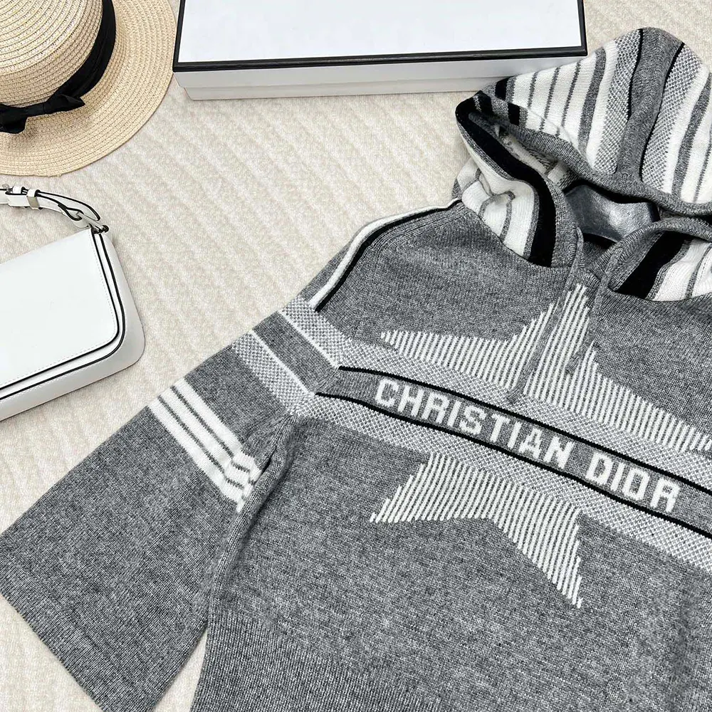 Dior Women DiorAlps Three-Quarter Sleeve Hooded Sweater Gray Wool - image 5