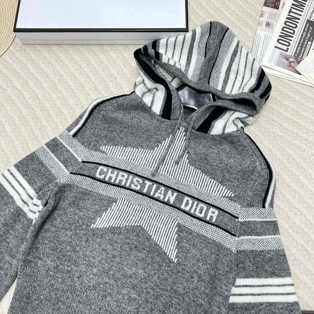 Dior Women DiorAlps Three-Quarter Sleeve Hooded Sweater Gray Wool - image 7