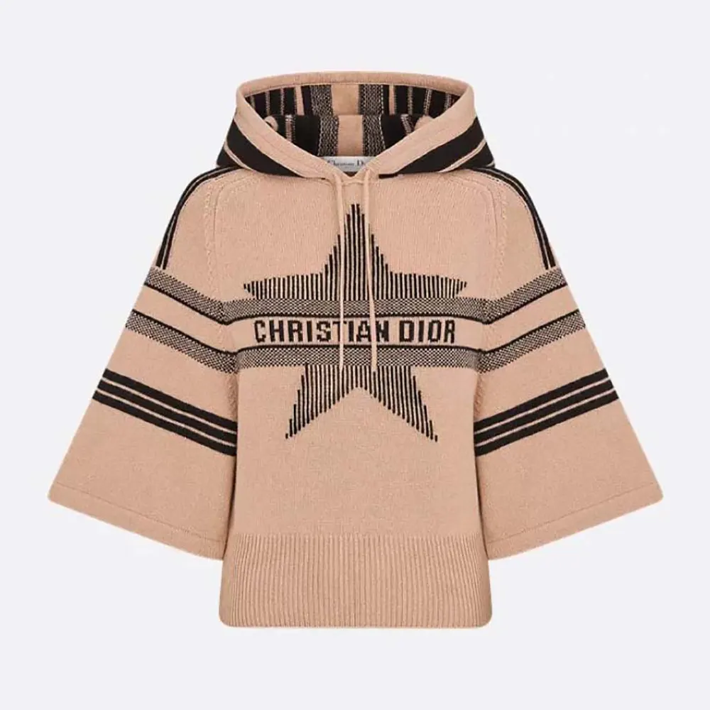 Front view of Dior Women DiorAlps Three-Quarter Sleeve Hooded Sweater Pink Wool