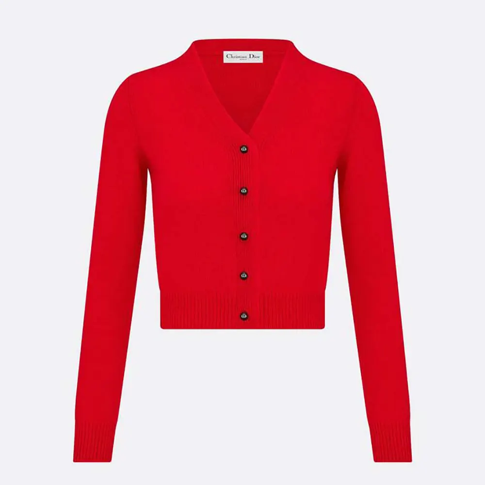Front view of Dior Women Dioramour Twinset Red Cashmere Knit