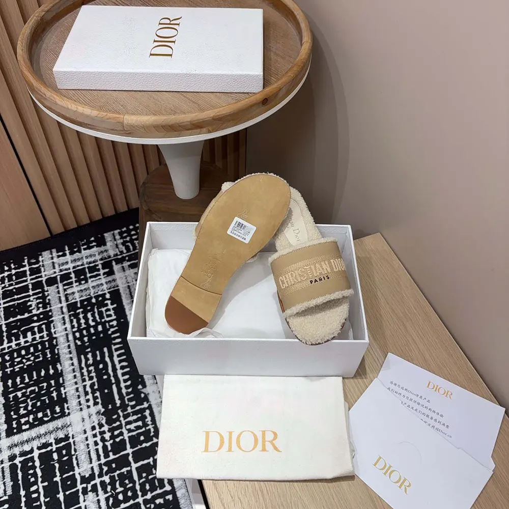 Dior Women Dway Slide Beige Calfskin and Embroidered Cotton - image 10