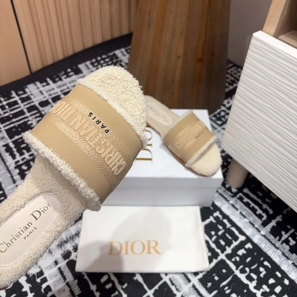 Dior Women Dway Slide Beige Calfskin and Embroidered Cotton - image 8