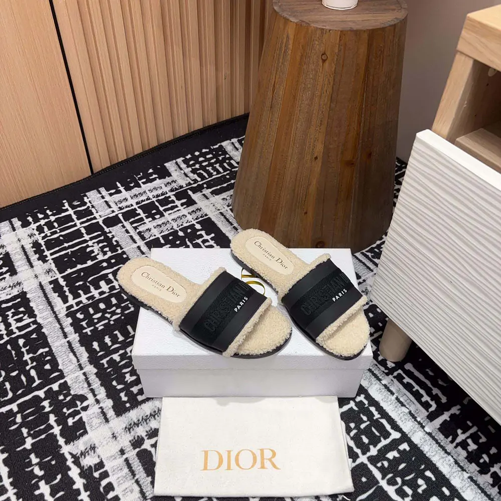 Top-down angle showing silhouette of Dior Women Dway Slide in black