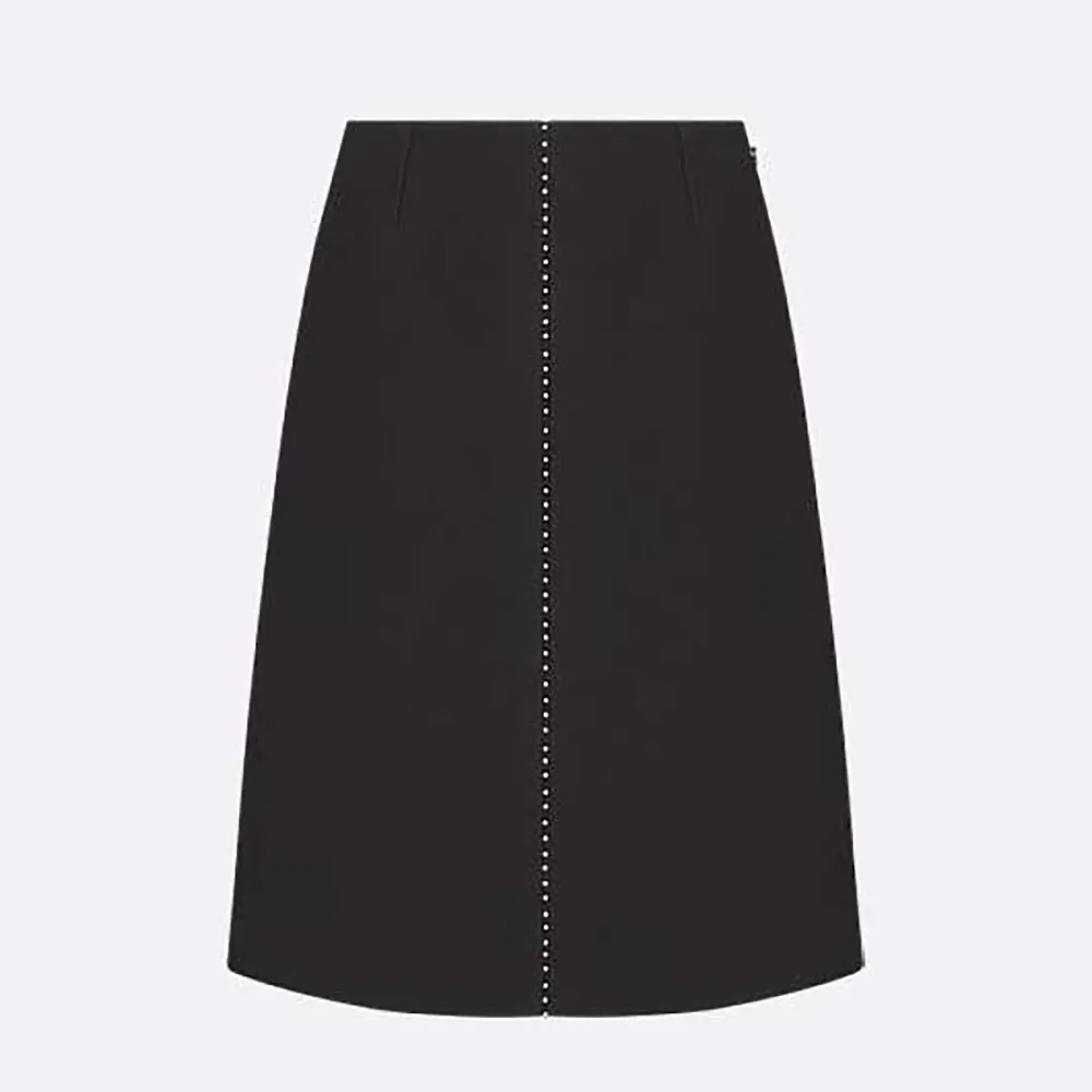 Front view of Dior Women Embroidered Skirt Black Wool and Silk